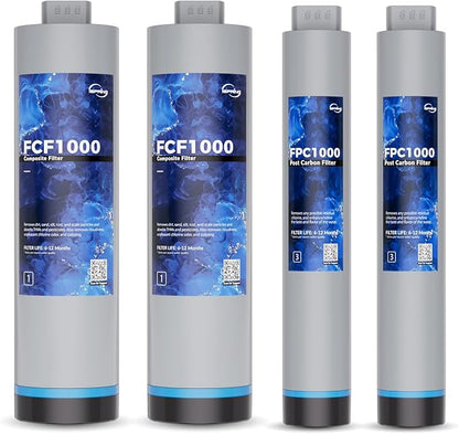 iSpring RO1000 Filter Set, 2x FCF1000 & 2x FPC1000 for Stages 1 & 3, Lasts 20-24 Months Based on Use & Water Quality, Compatible with RO1000-BN/RO1000-ORB 1000 GPD Tankless RO Systems