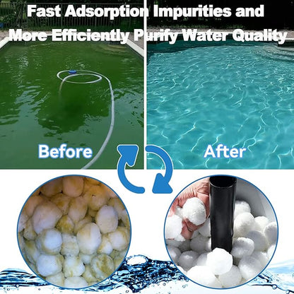 QwayHome 1.54 lbs Pool Filter Balls, Reusable Filter Fiber Balls for Above Ground Pool Sand Pump, Eco-Friendly, Efficient, Clean Water, Equals 55 lbs Filter Sand, White