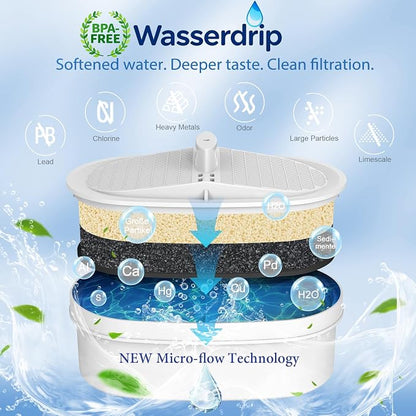 3 Pcs Water Filter Replacement for All Water-drop Pitcher Filtration System, Fit for Water-drop, WD-PF-01A Plus, Reduces PFAS, PFOA/PFOS, Chlorine, 3 Months or 250 Gallons