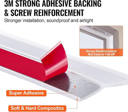 VEVOR Garage Door Seal Top and Sides Seal Strip, 34 FT Universal Weather Stripping Replacement Soft and Hard Composite, Weatherproofing Garage Door TPE Seals with Adhesive Backed and Screws, White