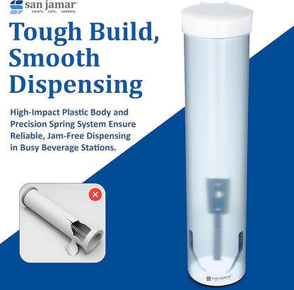 San Jamar Medium Pull-Type Cup Dispenser 4-10 Oz. Cups with Flip Cap for Restaurants, Home, And Office, Plastic, 16 Inches, Frosted Blue