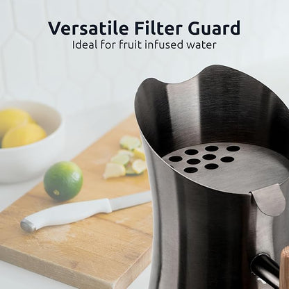 Invigorated Water pH Vitality Stainless Steel Alkaline Water Filter Pitcher - High pH Water Purifier with 1 Alkalizer Filter Pouch (400-Liter Capacity), 8-Cup (1.9L, Black)