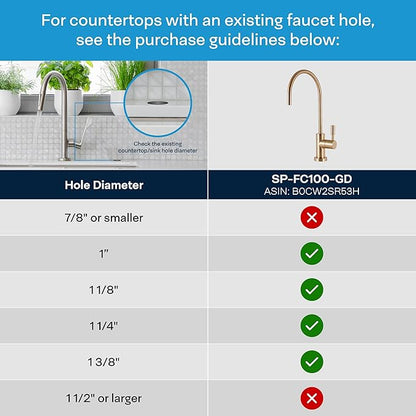 SpiroPure NSF-Certified Lead-Free Air Gap RO Faucet, Brushed Gold/Bronze/Brass, Reverse Osmosis Replacement Water Filter Faucet, 3 Line Filtered Faucet, SP-FC100-GD