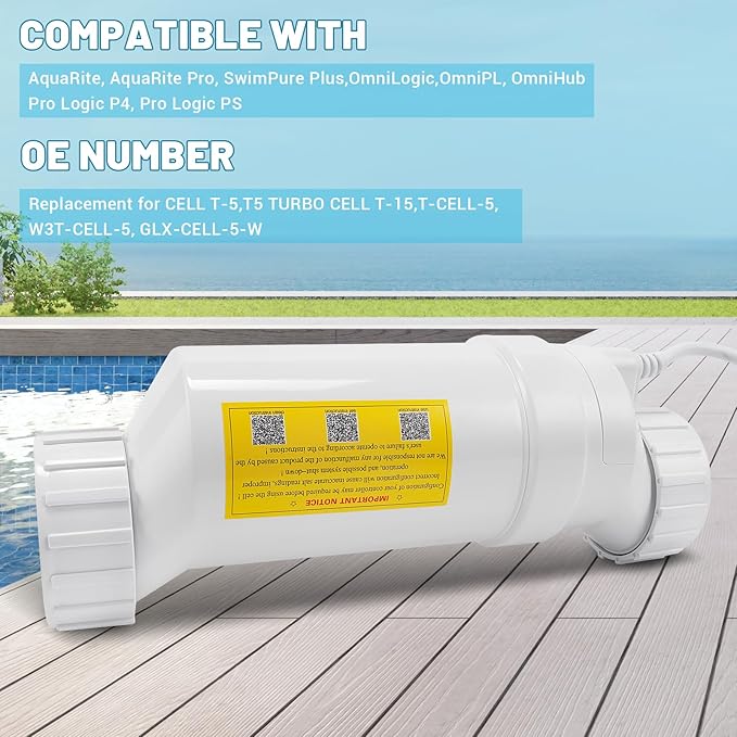 T-5 Salt Cell Replacement Compatible with Hayward AquaRite, AquaTrol, Pro Logic, Fit for W3T-Cell-5, Up to 20K Gallon Turbo Chlorine Generator