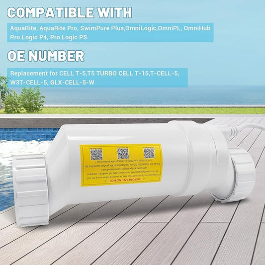 T-5 Salt Cell Replacement Compatible with Hayward AquaRite, AquaTrol, Pro Logic, Fit for W3T-Cell-5, Up to 20K Gallon Turbo Chlorine Generator