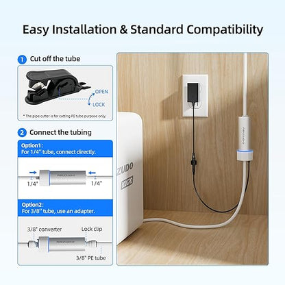 MIZUDO LED UV Water Filter for Under Sink Water Filter System and RO System, Reduce up to 99.9% of Harmful Substances, FCC Certified, Stainless Steel, Mercury-Free for 800GPD RO Max