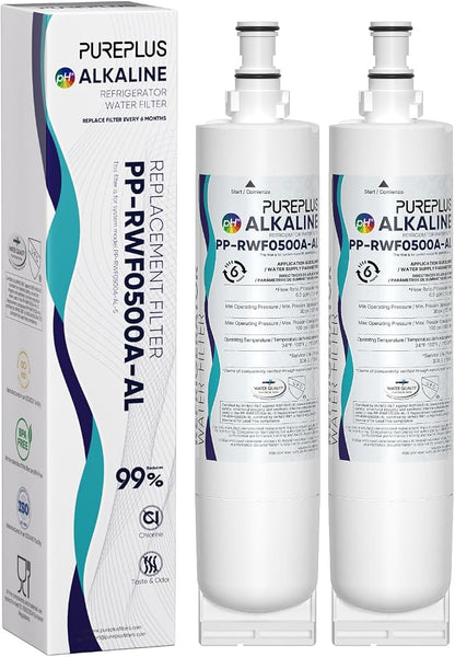 PUREPLUS Alkaline 4396508 Replacement for EDR5RXD1, EveryDrop Filter 5, 4396510, 4392857, Kenmore 46-9010, 9085, LC400V, WF-NLC240V, RFC0500A, WF285, W10186668 Refrigerator Water Filter, 2Pack