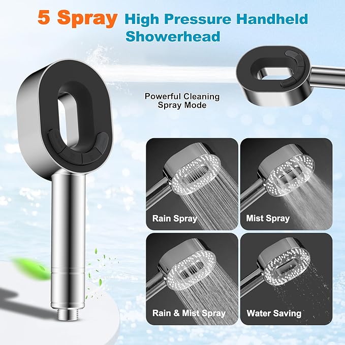 Hibbent Filtered Showerhead with handheld, High Pressure 5 Sprays Handheld Shower Head with Brass Holder& 71" Metal Hose, Water Softener for Hard Water-Remove Chlorine, Reduces Dry Itchy Skin, Chrome