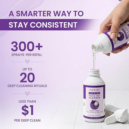 Flexies Foaming Yoga Mat Cleaner Refill Pack | Plant-Based Foaming Spray | Deep Cleans Yoga and Pilates Mats, 6.76 fl oz, Lavender