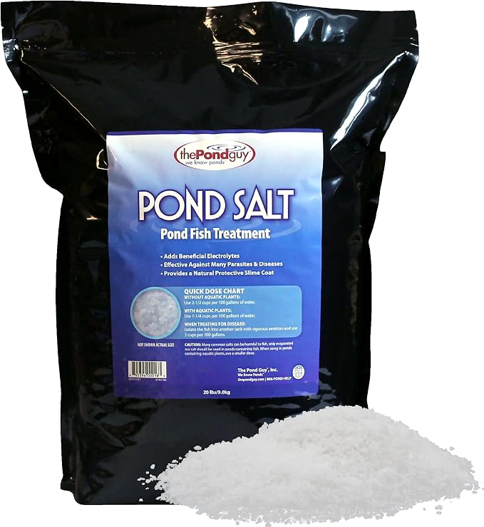 The Pond Guy Pond Salt, Outdoor Water Garden Treatment, Natural Crystal Rock Salt Additive, Koi Stress Control, Slime Coat Health & Electrolytes Treatments, Fish, Bird & Pet Safe, 20 lbs