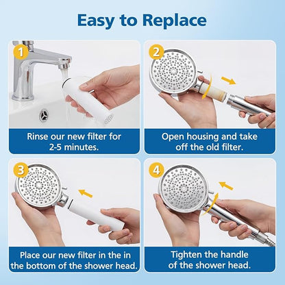 Shower Filter Compatible with Cobbe Handheld Shower Head, Water Filter for Water Softening, 6 Stage Replacement Filter with High Efficiency Filtration for Hard Water Chlorine Harmful Substance, 4 Pack