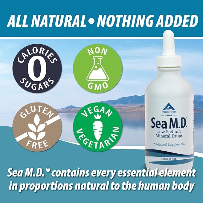 Anderson Sea M.D. Concentrated Trace Mineral Drops, 79 Trace Minerals with Magnesium, Sodium and Chloride Electrolytes - Supports Hydration, Energy, Muscles and Bone Health - 4 Fl Oz, 60 Servings
