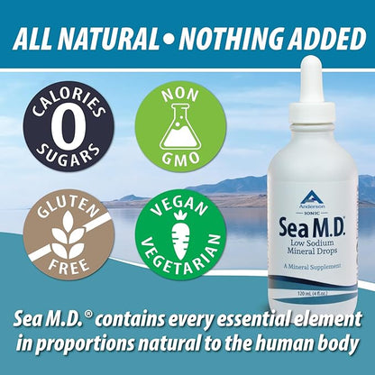 Anderson Sea M.D. Concentrated Trace Mineral Drops, 79 Trace Minerals with Magnesium, Sodium and Chloride Electrolytes - Supports Hydration, Energy, Muscles and Bone Health - 4 Fl Oz, 60 Servings