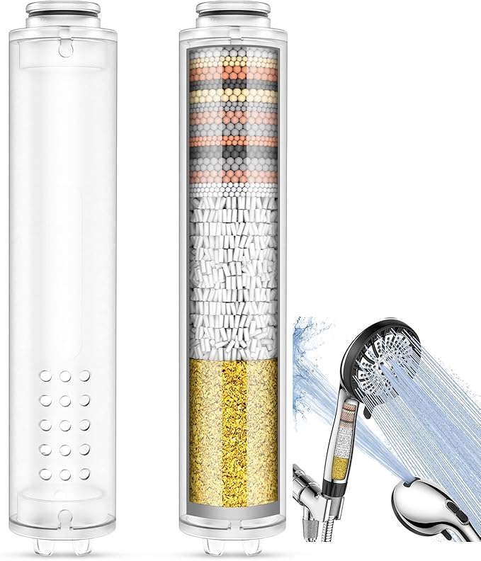 PWERAN Shower Filter for Handheld Shower Head, 2 Pack 18 Stage Replacement Filters for Hard Water Remove Chlorine and Harmful Substances