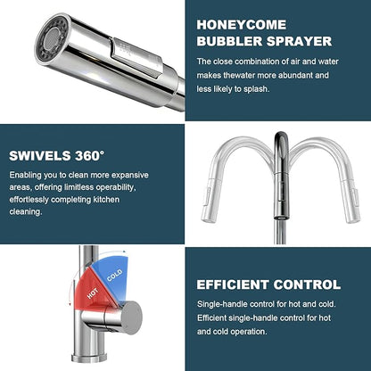 Tohlar Chrome Kitchen Faucets with Pull Down Sprayer, Single Handle Kitchen Sink Faucet Modern Staninless Steel Kitchen Faucet with Deck Plate