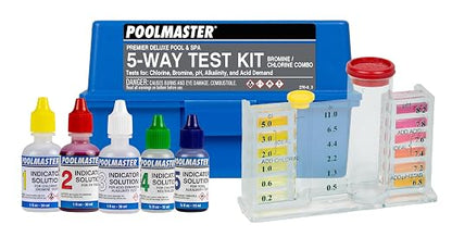 Poolmaster 5-Way Pool and Spa Water Test Kit with Case, Swimming Pool Chemical Test Kit for Chlorine, Bromine, pH, Alkalinity and Acid Demand, Premier Collection