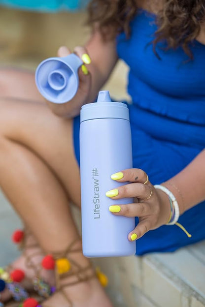 LifeStraw Go Series – Insulated Stainless Steel Water Filter Bottle for Travel and Everyday Use, Removes Bacteria, Parasites and Microplastics, Improves Taste, 18oz Icelandic Blue