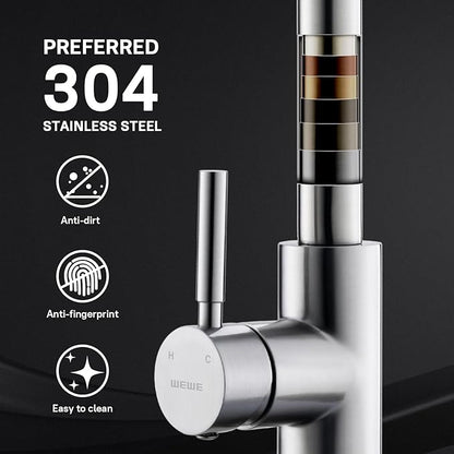 WEWE Kitchen Faucet with Pull Down Sprayer, Brushed Nickel Kitchen Sink Faucet Fits 1 or 3-Hole Kitchen Sinks, Single Handle Premium Stainless Steel, Suitable for RV, Farmhouse, Bar (Set of 2)