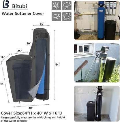 Bitubi Water Softener Insulated Cover with Plush Lining, Waterproof Outdoor Water Softener Winter Cover to Endure Freezing Temperatures (64" H x 40" W x 16" D, Black)