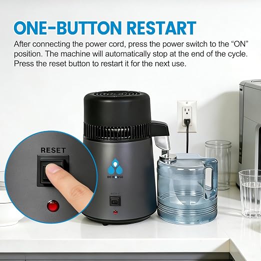 DC HOUSE 1 Gallon Water Distiller Machine, 750W 4L Pure Distilled Water Maker Machine with Container for Home Countertop Table Desktop, Drinking Purifier for Home Kitchen CPAP Hmidifiers (Black)