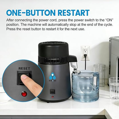 DC HOUSE 1 Gallon Water Distiller Machine, 750W 4L Pure Distilled Water Maker Machine with Container for Home Countertop Table Desktop, Drinking Purifier for Home Kitchen CPAP Hmidifiers (Black)