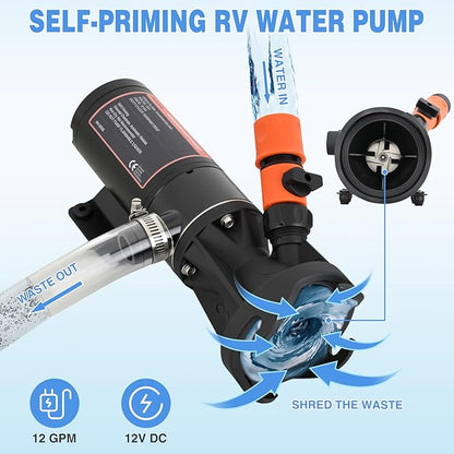 Nilight Macerator Pump for RV 12V 12GPM Portable Quick Release Self-Priming RV Macerator Pump for Sewage Waste sewer Pump Kit with Hose Fittings Discharge Port Carry Bag for Camper Boat Kitchen Marine