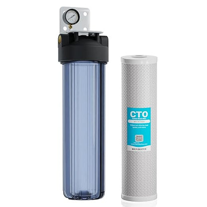 20 x 4.5 Whole House 1 Stage CTO Coconut Shell Carbon Block Water System w/ 1" NPTF Port Housing Head Includes 5 Micron CTO Filter, Gauge & Bracket BB-20B WH100SP WDS150K CB1-CAB20-BB DB20P