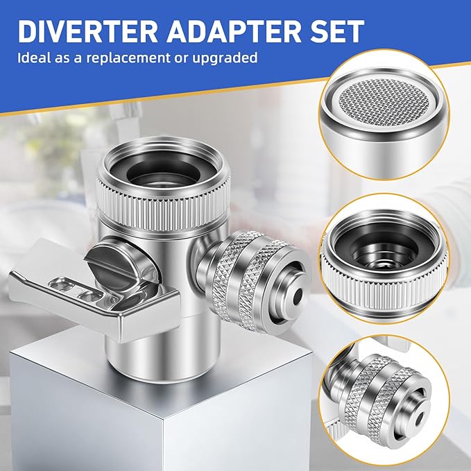 Metal Diverter Adapter Set, Fit For Enagic Kangen Water Machine Leveluk K8 SD501 - Water Filter Faucet Diverter with Adaptor-T, Adaptor-S