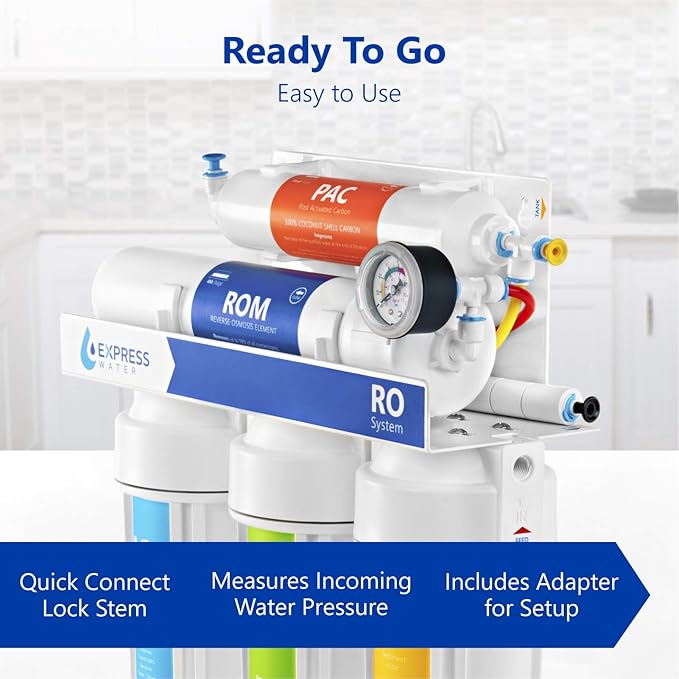 Express Water – Water Pressure Gauge – Compatible with Reverse Osmosis Filtration Systems, Water Filters – 160 PSI Monitor Includes T-Stem Adapter – Water Pressure Test Gauge for Home