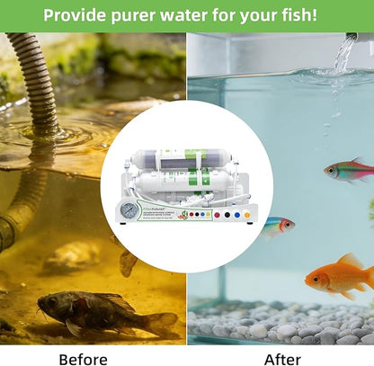 4 Stage Reverse Osmosis Aquarium Water Filter System RO+DI with Pressure Gauge Compact,Colour Changing DI Filter,100GPD,0 TDS for Freshwater&Saltwater Tanks