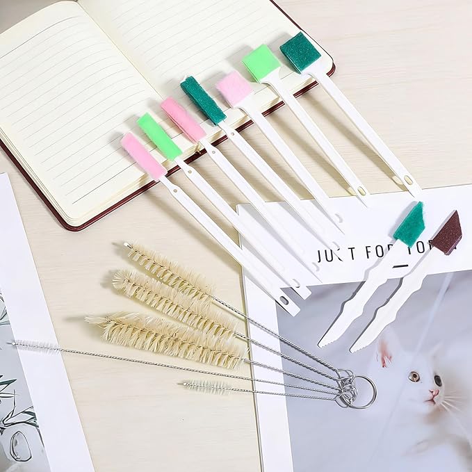 14 PCS Cat Fountain Cleaning Brushes Kit Cat Water Fountain Cleaner Kit Water Cleaning Brushes with Compressed Sponge for Most Dog Cats Pet Watering Bowls Waters Dispenser