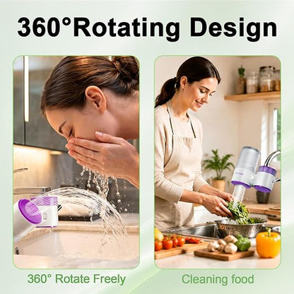 Vortopt T10-Purple Water Purifier for Faucet, 360° Rotary Faucet Filter | Carbon Block Filter Reduces 99% of Chlorine & Improves Taste. 350-Gallon Faucet Water Filter for Sink Faucet, With 1 Filter.