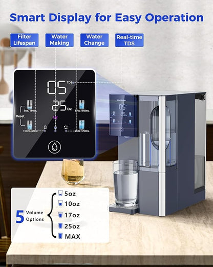 CT910 Countertop Reverse Osmosis Water Filter System with Removable Pure Water Pitcher-41oz, 7-Stage RO Water Filtration System, NSF/ANSI 372, Reduce TDS PFAS, No Installation