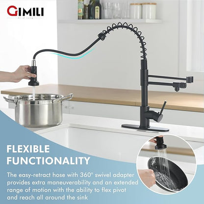 GIMILI Drinking Water Faucet 3 in1 Commercial Style Pull-Down Single Handle Filter Kitchen Faucet for Water Filtration System, Matte Black,Without Water Filtration Device