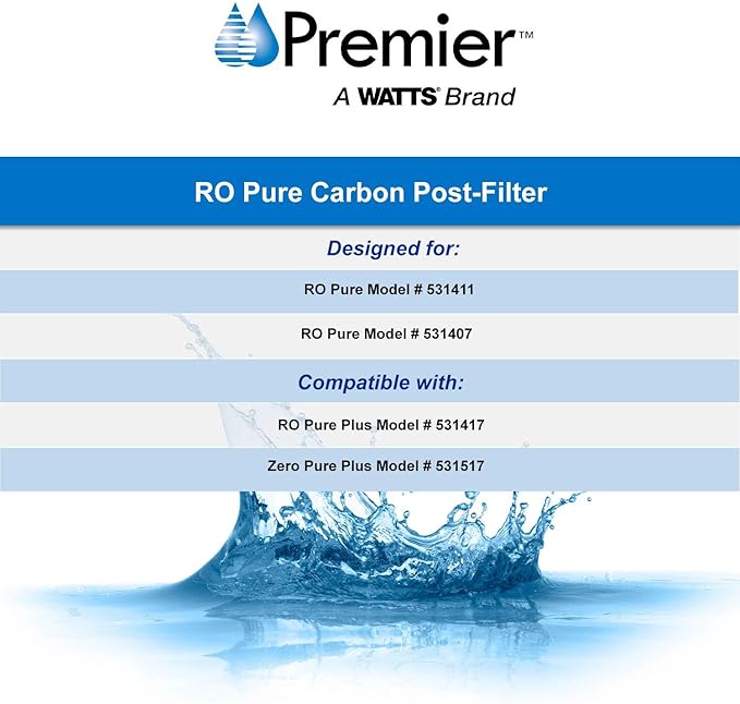 Watts Premier 5-Micron Activated Carbon Post-Filter for RO Pure/Pure Plus/Zero Pure Plus Reverse Osmosis System, Final Polishing Water Filter Replacement, Push Button Assembly