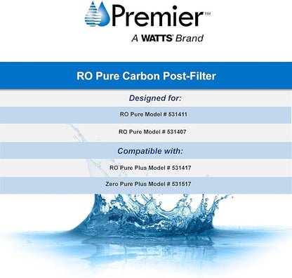 Watts Premier 5-Micron Activated Carbon Post-Filter for RO Pure/Pure Plus/Zero Pure Plus Reverse Osmosis System, Final Polishing Water Filter Replacement, Push Button Assembly