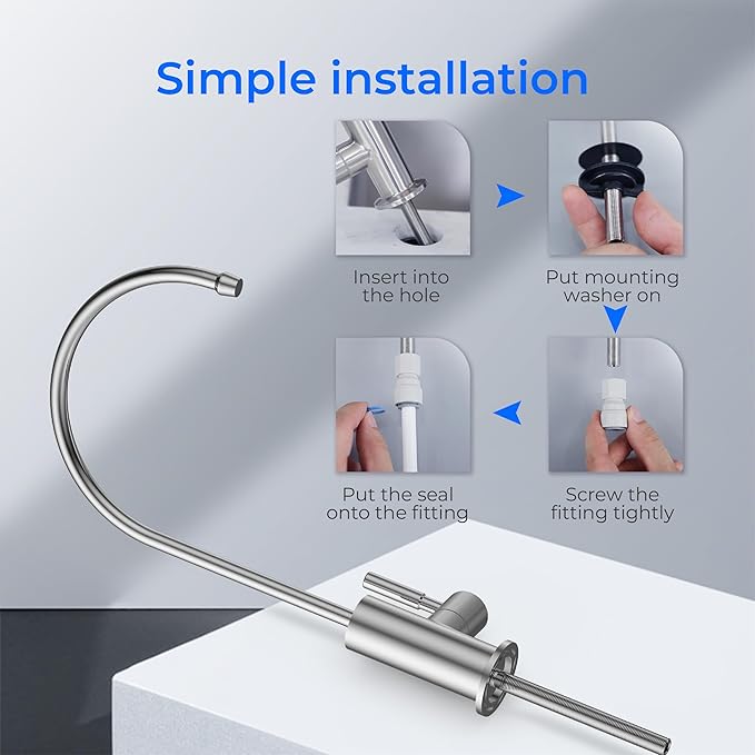 Waterdrop G2FCT-BN Drinking Water Faucet, Reverse Osmosis Faucet, Water Filter Faucet for Kitchen Bar Sink, Single Handle, Easy to Install, Lead-Free, Stainless Steel, Brushed