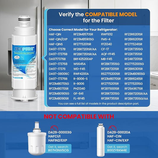 ICEPURE DA97-17376B Refrigerator Water Filter Replacement for DA97-08006C, HAF-QIN, HAF-QIN/EXP, RF23M8070SG, RF23M8070SR, RF23M8090SG, RF23M8090SR,RF23M8570SR, RF23M8590SG, BRF425200AP, 4PACK