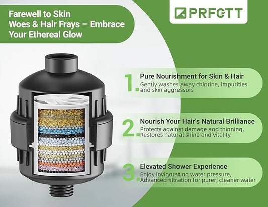 25-Stage Shower Filter prevents scale buildup,Revitalize Hair Skin Nails with Purifying Water, softener hard water,99% Lead Chlorine, Fluoride Removed,High Output Fan Technology,Matte Black