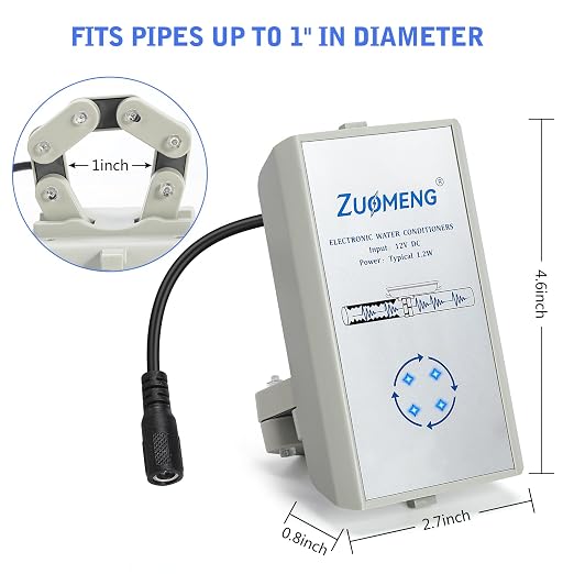 Electronic Water Descaler, Zuomeng Whole House Descaler with High Efficiency in Dissolving Scale for 1000-3000 sq ft Homes, 1” Pipes, Water Softener Alternative, No Chemicals, Salt or Filters