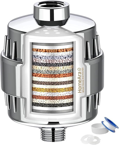 Shower Filter for Hard Water to Remove Chlorine and Fluoride, 20 Stage Shower Head Water Filter System for Itchy Skin or Dandruff, High Output Filtered Showerhead with Cartridge, chrome
