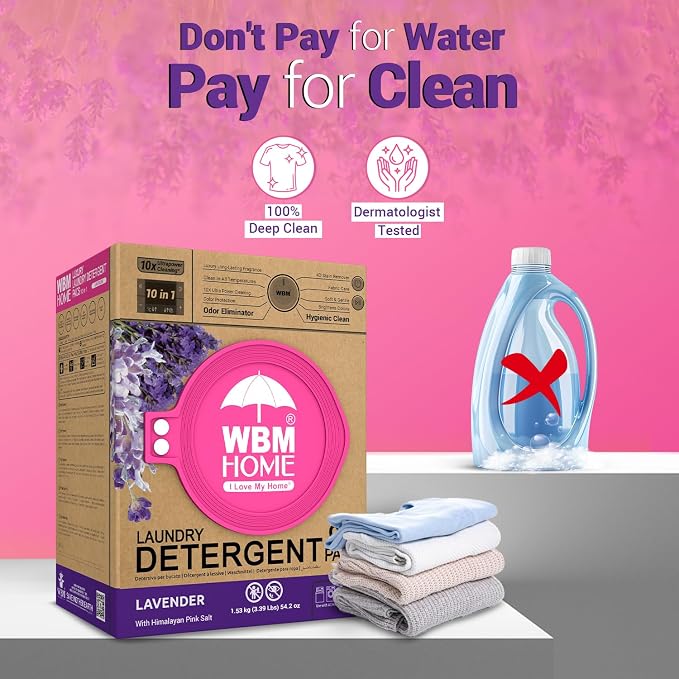 WBM 10-in-1 Laundry Pods with Softener & Scent Booster, 96 Count, High Efficiency (HE), Fabric Softener, Lavender Extracts, Stain Lifter, Eco-Friendly, Gentle, Fresh