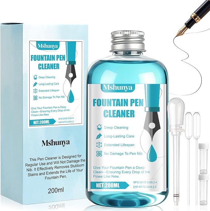 Fountain Pen Cleaner, Highly Efficient Rinsing, Long-Lasting Care, 6.67 Oz | Fountain Pen Cleaning Kit, Includes Complete Set of Tools, Won't Damage the Nib, Extends the Lifespan of Your Fountain Pen