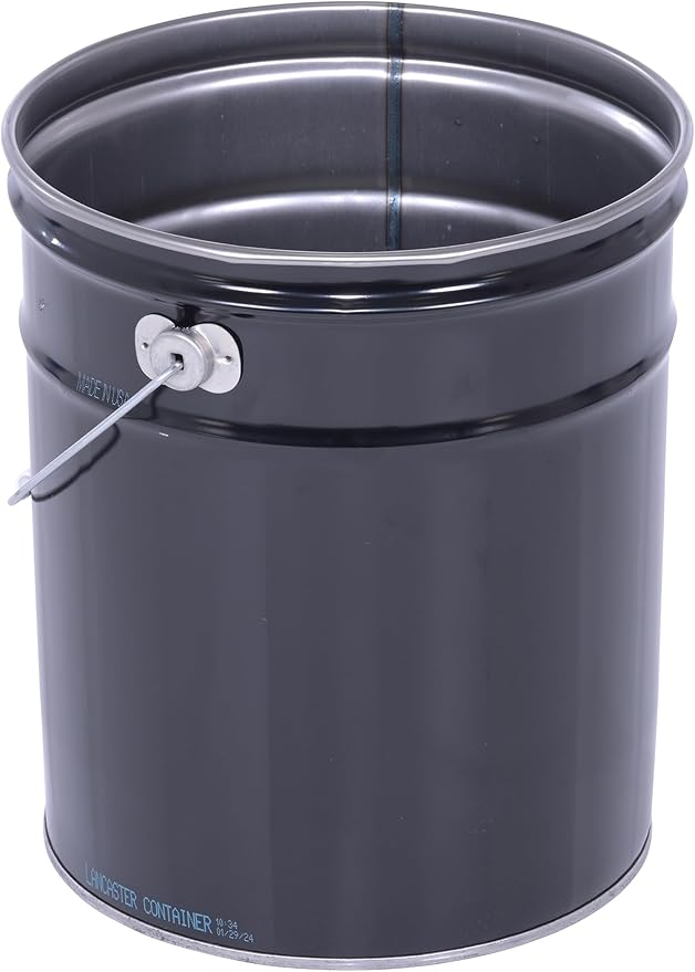Vestil PAIL-STL-RI Steel Open Head Pail with Handle, 5 gallon Capacity, Black, Pack of 1