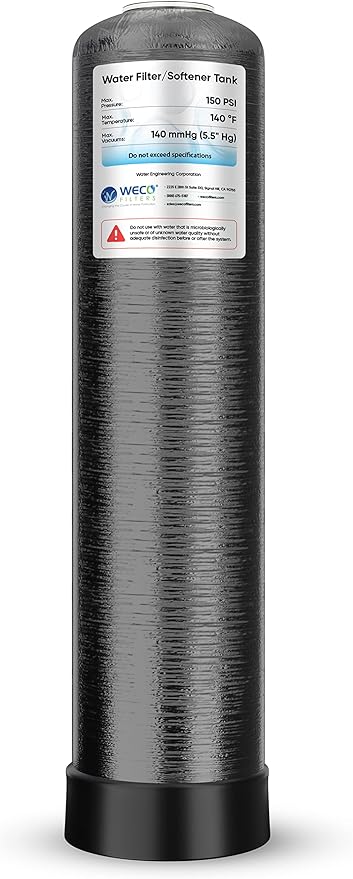 WECO Mineral Tank for Water Softener/Filter - Polyethylene Inner Shell Pressure Vessel with 2.5" Top Opening - 150 PSI Max Pressure - 120 °F Max Temperature - 14x65, Black
