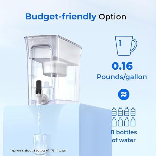 Waterdrop WFD-40W-L Water Filter Dispenser, 35-Cup Large Capacity, White | 200-Gallon Long-Life, Faster Filtration, Reduces Chlorine, PFOA/PFOS and More, BPA Free