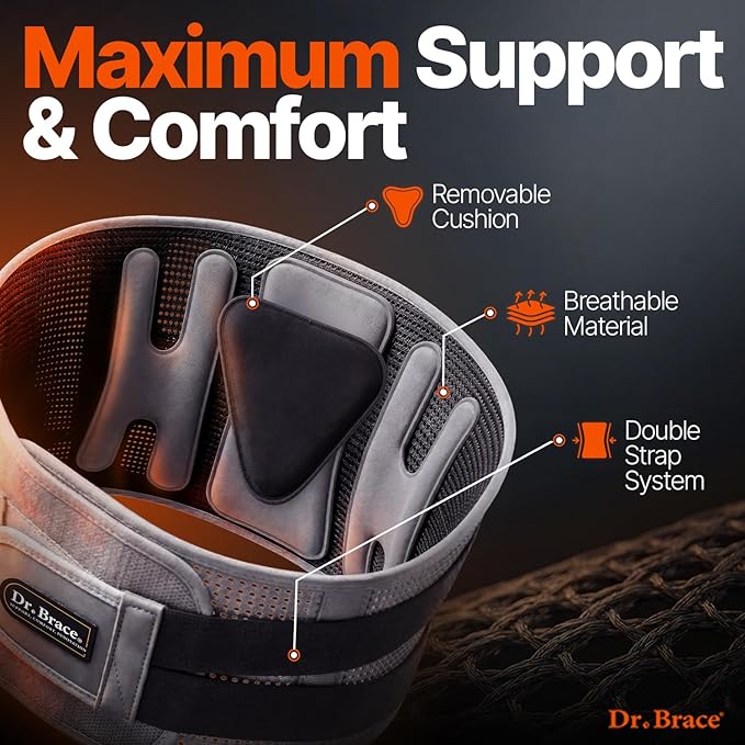 DR. BRACE® Lower Back Brace for Men & Women for Lower Back Pain Relief, Revolutionary Versatile Splints System & Removable Lumbar Pad, Adjustable & Breathable Back Support Brace (47.2-53.1″)