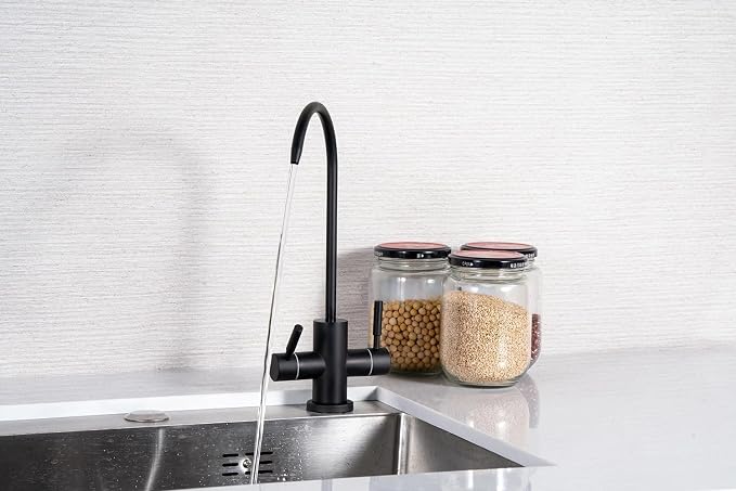 Two Way Drinking Faucet with Two Handles, Water Purifier RO Faucet, Stainless Steel Direct Drinking Kitchen tap for Filters, Sparkling, Cold Water (Matte Black)