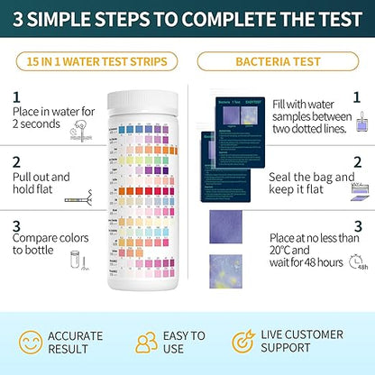 EASYTEST 20 in 1 Drinking Water Test Kit - Well Water Testing Kit - Water Test Strip for House Water for pH, Hardness, Chlorine, Lead, Iron, Bacteria & More
