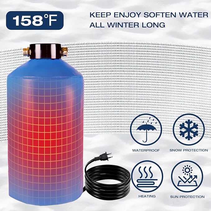 H&G Lifestyles Heated Water Softener Cover for Winter, 65W 110V Heating Pad, 158℉ Insulated Tank Jacket, Outdoor Waterproof & Sunproof Oxford Fabric 19.68"H x 9.5"D